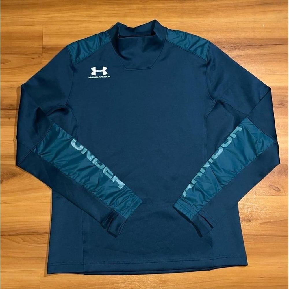Mens NWOT Under Armour Fitted Coldgear Mock Neck Teal Athletic Top